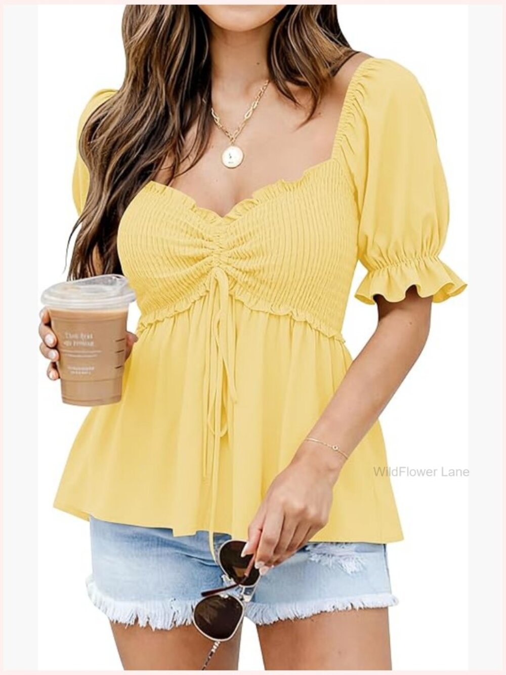 Women's Peplum Babydoll Top Puff Sleeve Blouse Going Out Shirt